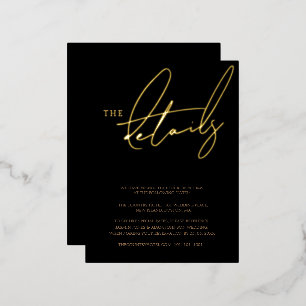 Elegant Black Gold Typography Wedding Details Foil Invitation Postcard
