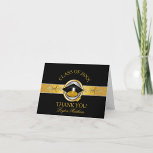 Elegant Black Gold University Graduation Thank You Card