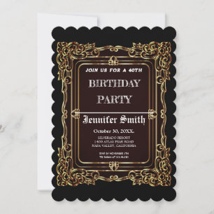 Elegant black gold vintage 40th birthday invitatio invitation