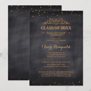 Elegant Black Gold Vintage Classy Graduation Party Invitation