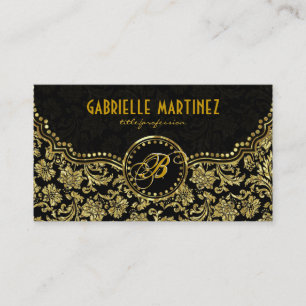 Elegant Black & Gold  Vintage Floral Damasks Business Card