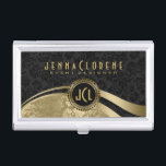 Elegant Black & Gold Vintage Floral Damasks Business Card Holder<br><div class="desc">Elegant black and gold vintage floral damasks pattern with dynamic lines. Fully customisable business card-holder template. Matching business card available. Request any product with this design if you cont see it by clicking on- Ask This Designer-  Button..</div>