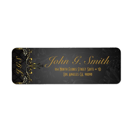 Elegant Black & Gold Vintage Floral Frame Return Address Label