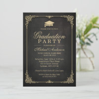Elegant Black Gold Vintage Frame Graduation Party