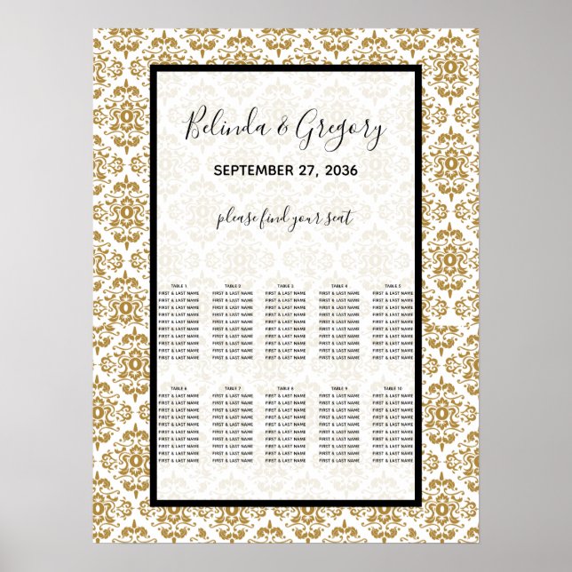 Elegant Black Gold Vintage Seating Chart (Front)