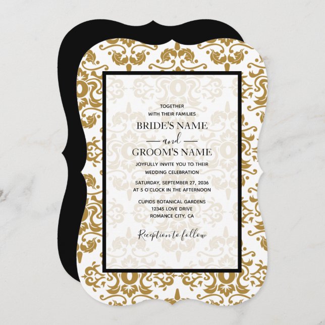 Elegant Black Gold Vintage Wedding Invitations (Front/Back)