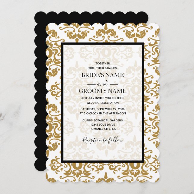 Elegant Black Gold Vintage Wedding Invitations (Front/Back)