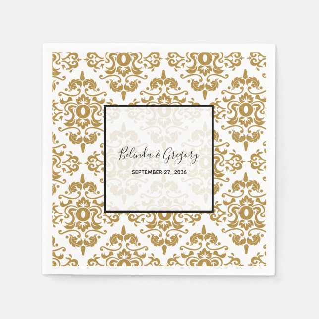 Elegant Black Gold Vintage Wedding Napkin (Front)