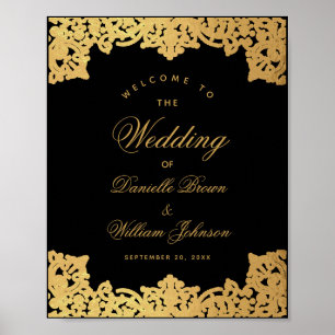 Elegant Black & Gold Vintage Wedding Welcome Sign