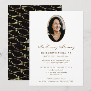 Elegant Black Gold Waves Photo Memorial Invitation