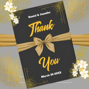 Elegant Black & Gold Wedding Appreciation Floral  Thank You Card