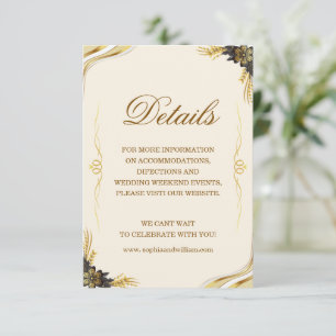 Elegant Black & Gold Wedding Details card