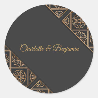 Elegant Black Gold Wedding Favour Sticker