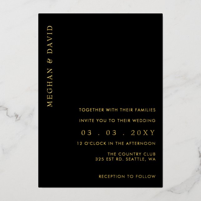 Elegant Black Gold Wedding Foil Invitation (Front)