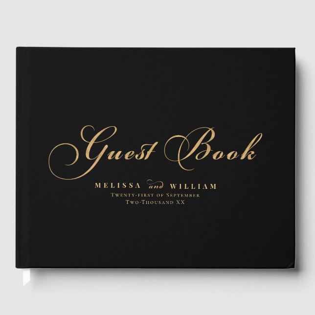 Elegant Black Gold Wedding Guest Book (Front)