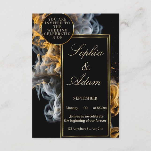Elegant Black & Gold Wedding Invitation (Front)