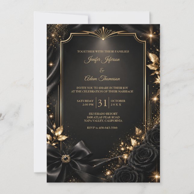 Elegant Black & Gold Wedding Invitation (Front)