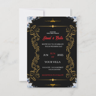 Elegant Black & Gold Wedding Invitation