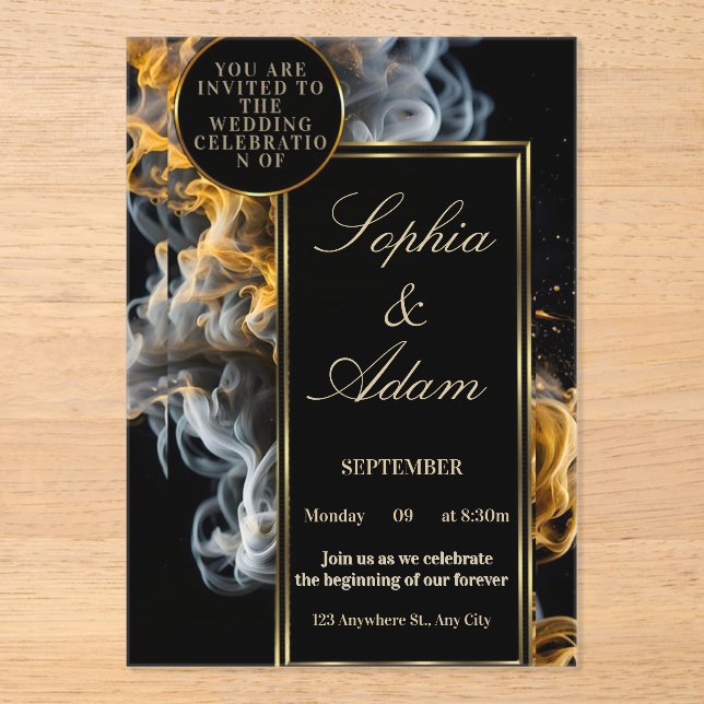 Elegant Black & Gold Wedding Invitation (Front)