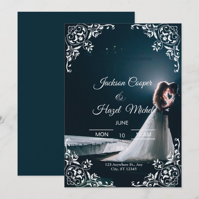 Elegant Black & Gold wedding invitation  (Front/Back)