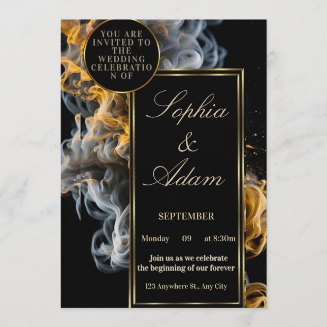 Elegant Black & Gold Wedding Invitation (Front)