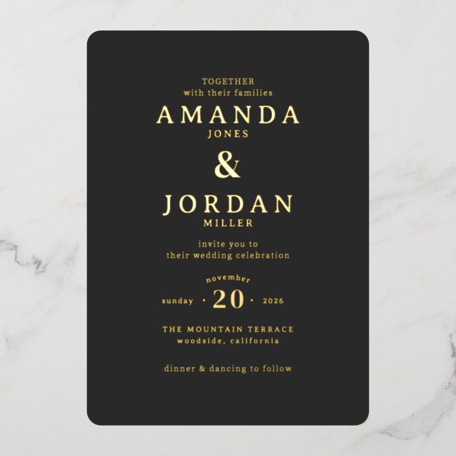 Elegant Black Gold Wedding Invitation (Front)