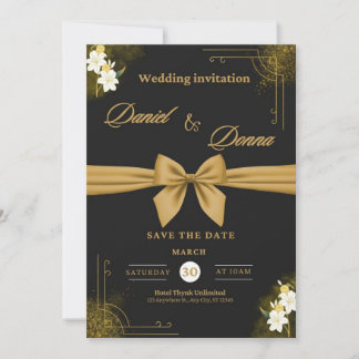Elegant Black & gold wedding invitation Flat Card