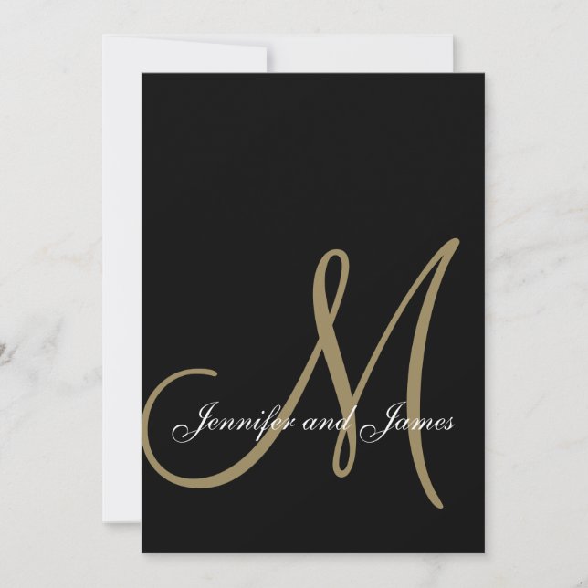 Elegant Black Gold Wedding Invitations Initial (Front)