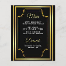 Elegant Black Gold Wedding Menu Cards