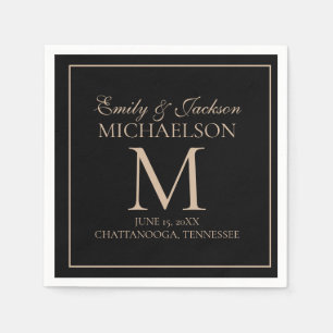 Elegant Black Gold Wedding Monogram Napkin