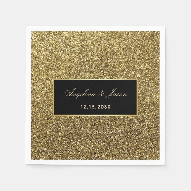 Elegant Black Gold Wedding Napkins (Front)