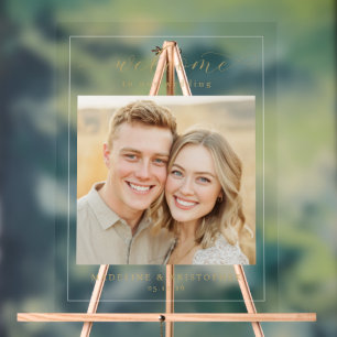 Elegant Black Gold Wedding Photo Acrylic Sign