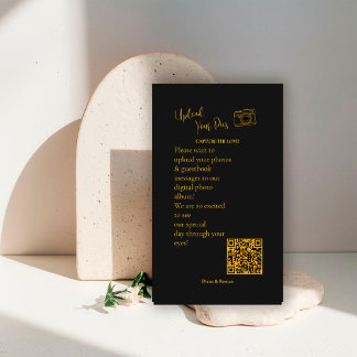 Elegant Black Gold Wedding Photo Sharing QR Code   Enclosure Card