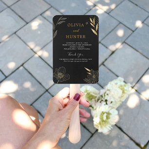 Elegant Black, Gold Wedding Program Fans Photo