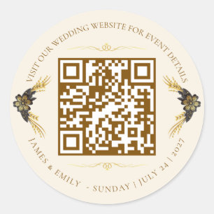 Elegant Black & Gold Wedding QR code Classic Round Sticker