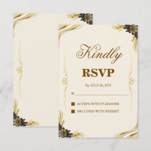 Elegant Black & Gold Wedding RSVP Card