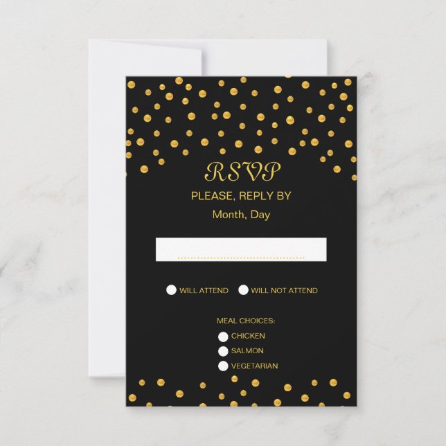 Elegant Black Gold Wedding RSVP Card (Front)
