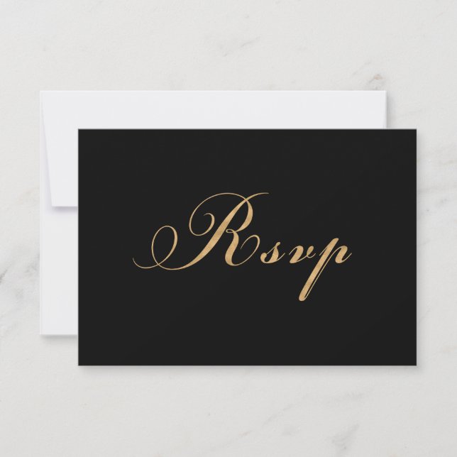 Elegant Black Gold Wedding RSVP Card (Front)