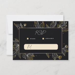 Elegant Black Gold Wedding RSVP Card