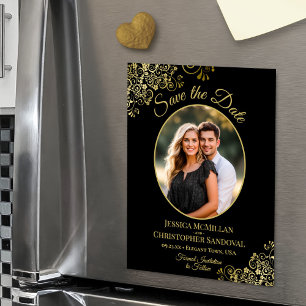Elegant Black & Gold Wedding Save the Date Photo Magnetic Invitation