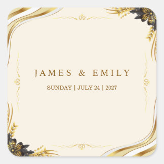 Elegant Black & Gold Wedding Square Sticker
