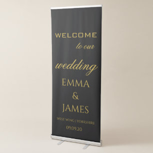 Elegant Black Gold Wedding Welcome Backdrop Retractable Banner