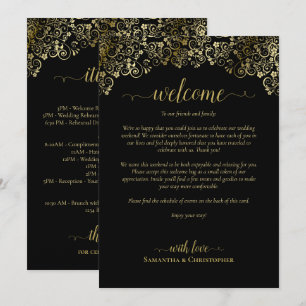 Elegant Black & Gold Wedding Welcome & Itinerary Programme