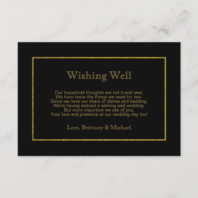 Elegant Black Gold Wedding Wishing Well Poem Enclosure Card (Front)
