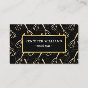 Elegant Black Gold Whisk Baking Business Card