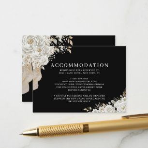 Elegant Black Gold White Rose Accommodation Enclosure Card