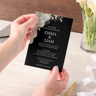 Elegant Black Gold White Rose Wedding Invitation