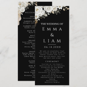 Elegant Black Gold White Rose Wedding Program Rack Programme