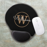 Elegant Black Gold White Script Name Monogram    Gel Mouse Mat<br><div class="desc">Elegant black gold and white script name monogram gel mouse pad. Personalise the name and monogram initial to create your own unique design. Designed by Thisisnotme©</div>