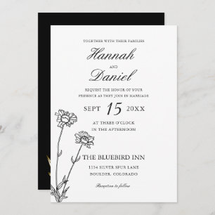 Elegant Black & Gold Wildflower Wedding Invitation